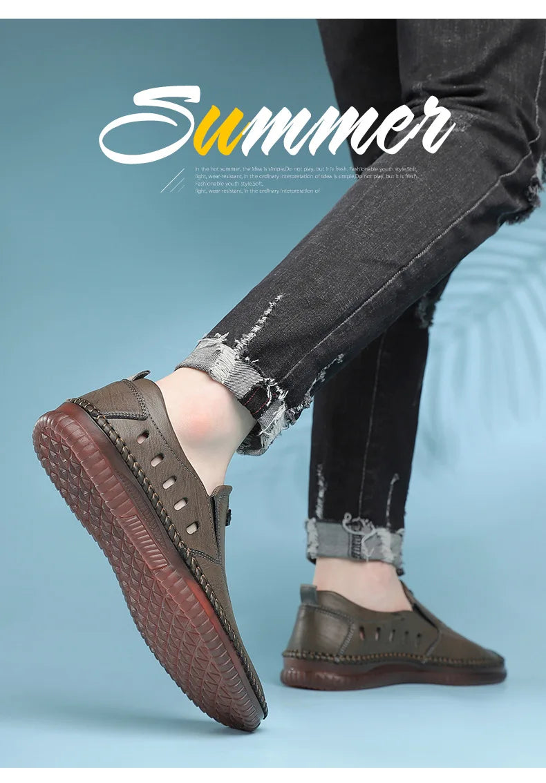 Solid Color Business Casual Shoes for Men Breathable Hallow Leather Sandals Male New Designer Fashion Summer Shoes Man