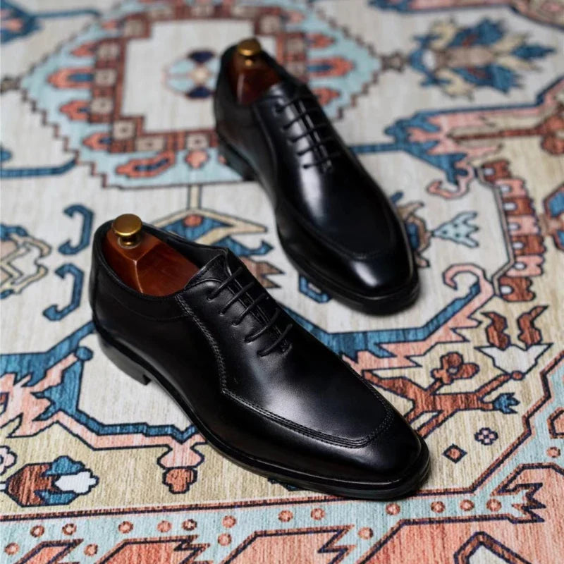 Spring Autumn Soft Square Toe Lace Up Dress Shoes Man High Quality Fashion Cowhide Elegant and Classic 39 Social Shoe for Men