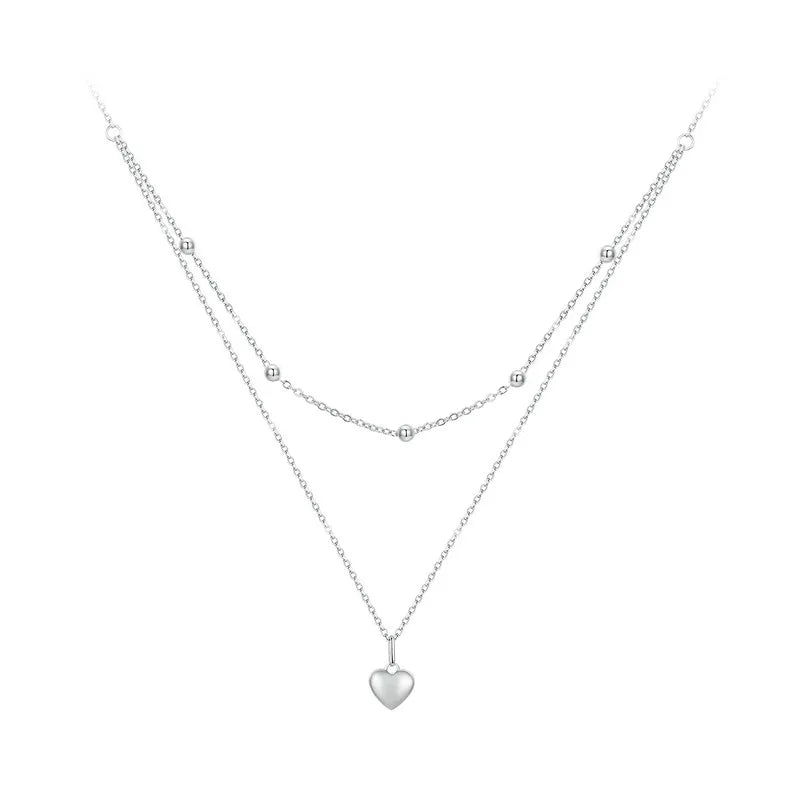 925 Sterling Silver Romantic Heart Pendant Necklace for Women Gold Double Layer Choker Female Fine Jewelry Anniversary