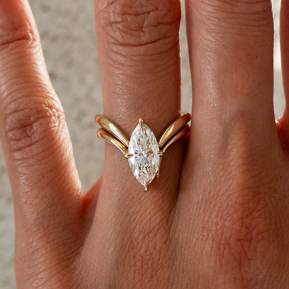 Marquise Cut Moissanite Ring Set S925 Silver Plate 18K Gold for Women GRA Certified Lab Diamond Wedding Band Gifts Jewelry