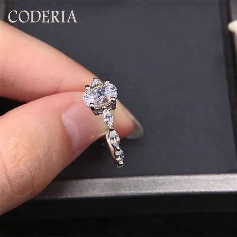 1 CT 2CT Oval Moissanite Ring 925 Sterling Silver Plated 18K Gold Engagement Rings Pass Diamond Test Luxury Moissanite Jewelry