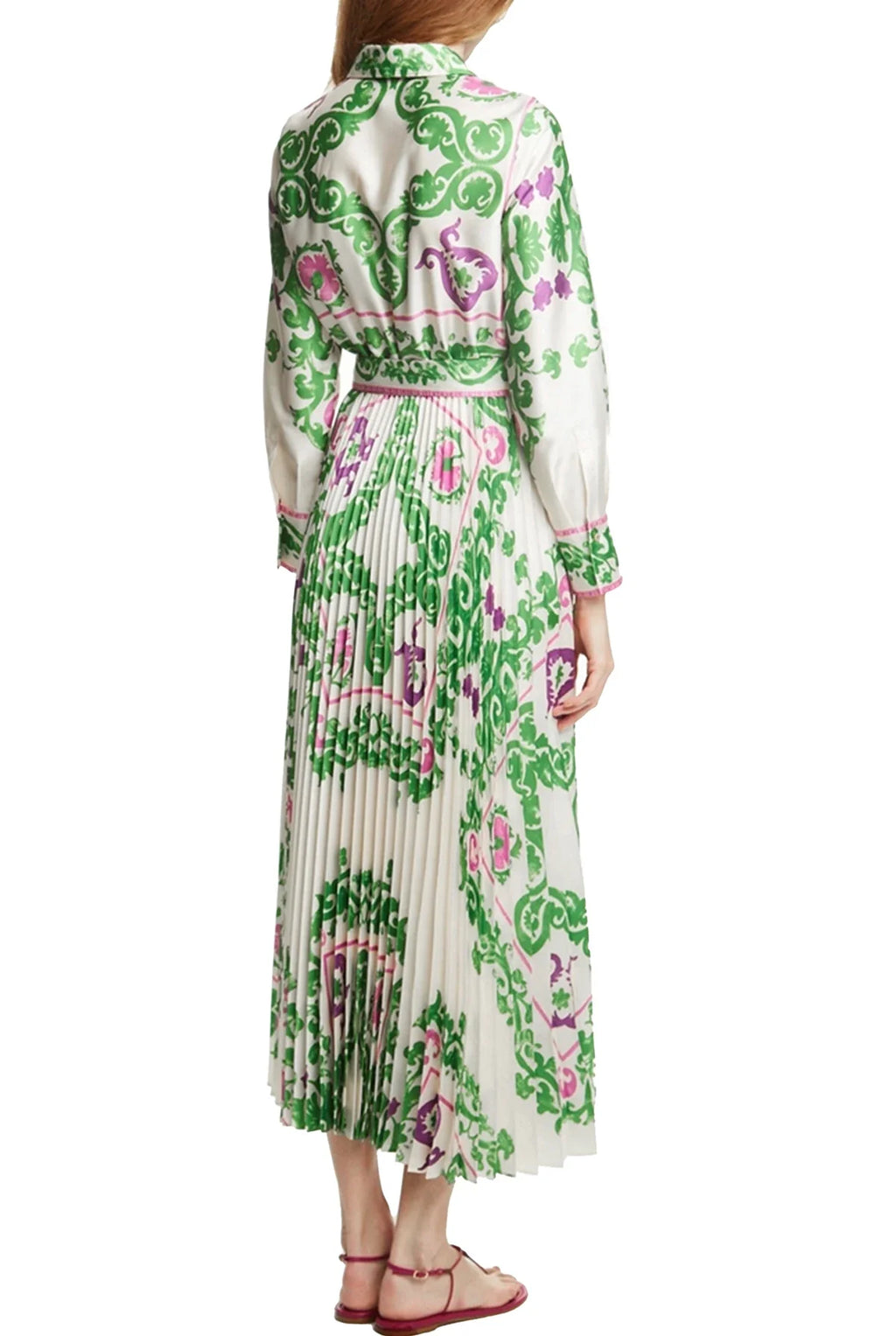 Elegant Women's Printing Dresses Lace Up Neck Long Sleeve Elegant Dress 2024 New Autumn Robe Midi Shirt Dress