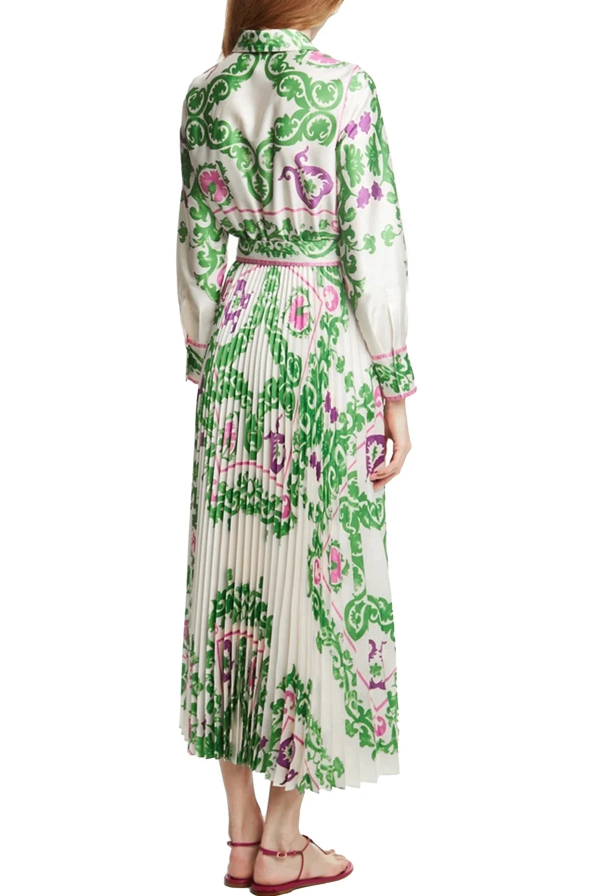 Elegant Women's Printing Dresses Lace Up Neck Long Sleeve Elegant Dress 2024 New Autumn Robe Midi Shirt Dress
