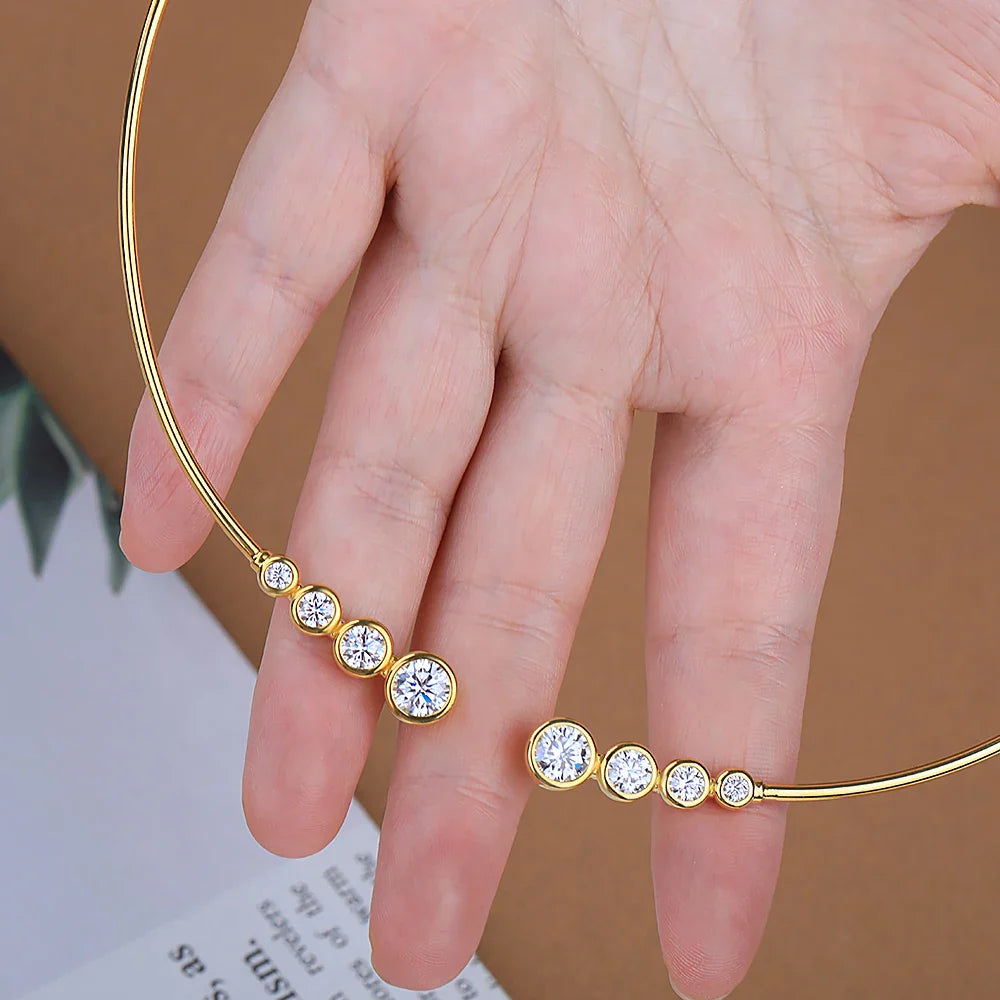 4-Stone Round Bubble Moissanite Diamond Open Choker Necklace S925 Sterling Silver Lab Diamond Cuff Collar Necklace for Women