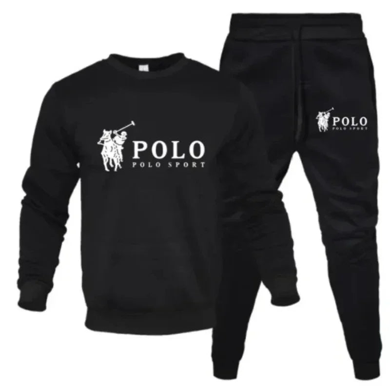 Men's two-piece round-neck sweatshirt + jogging pants, autumn and winter fashion, outdoor fitness and casual sportswear set