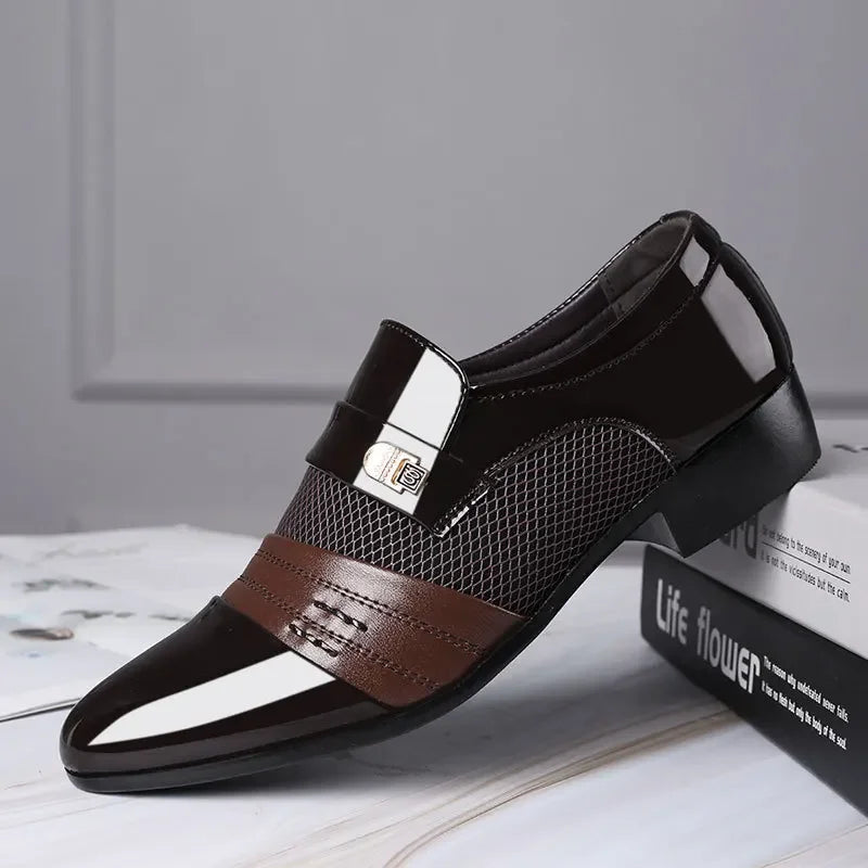 Men leather casual shoes business formal loafers large size versatile wedding footwear
