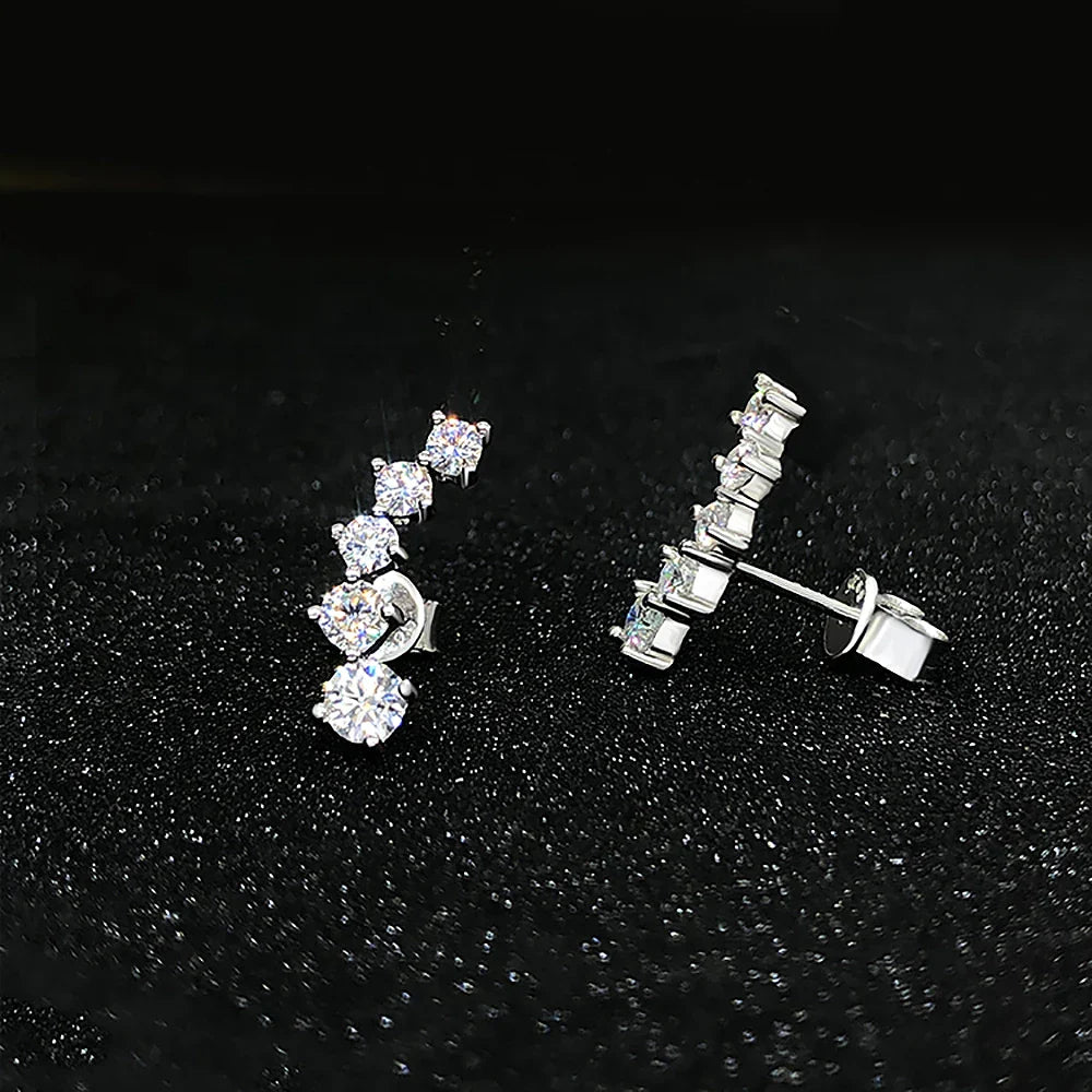 3/5-stone Smile Full Moissanite Diamond Stud Earring with Certificates 925 Sterling Silver Sparkling Diamond Earrings for Women