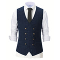 Men Vest Chanpagne Herringbone Double Button V Neck Waistcoat For Wedding Party Business Work Office Daily Casual Men Suit Vest
