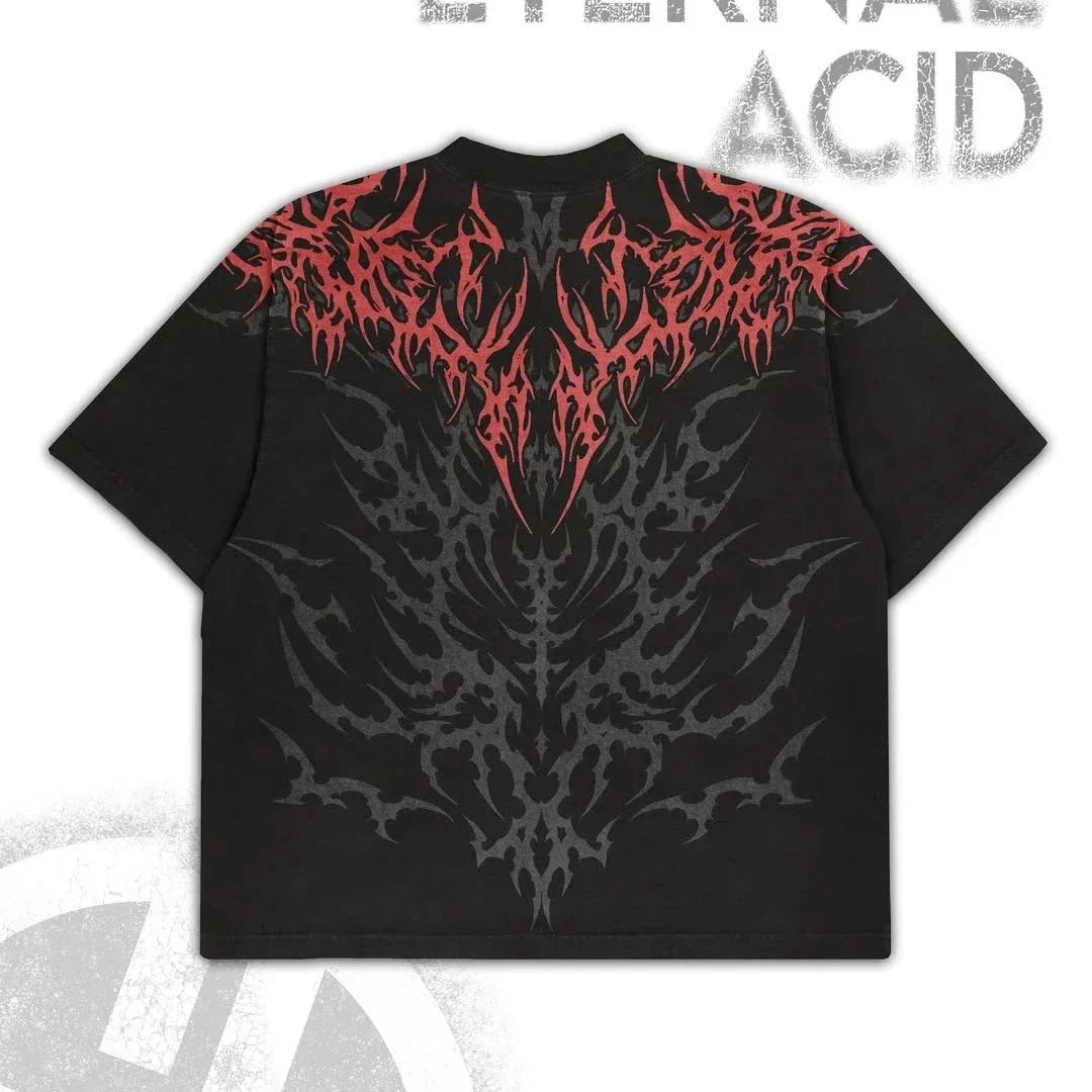 Haunted Forest Goth Unisex T-shirt Vintage Heavy Cotton Boxy Fit Solitude Shadow Distressed Print Tee Cyberpunk Streetwear Top