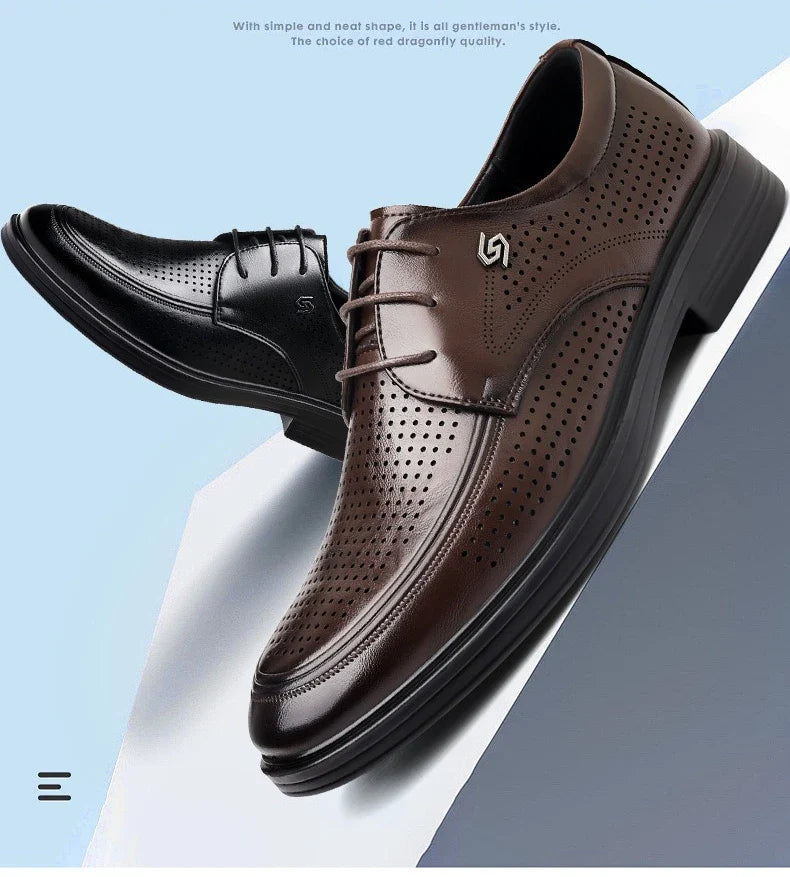 Summer New Hallow Leather Shoes for Men Solid Color Lace Fashion Business Casual Shoe Male Breathable Dress Elegant Shoes Man
