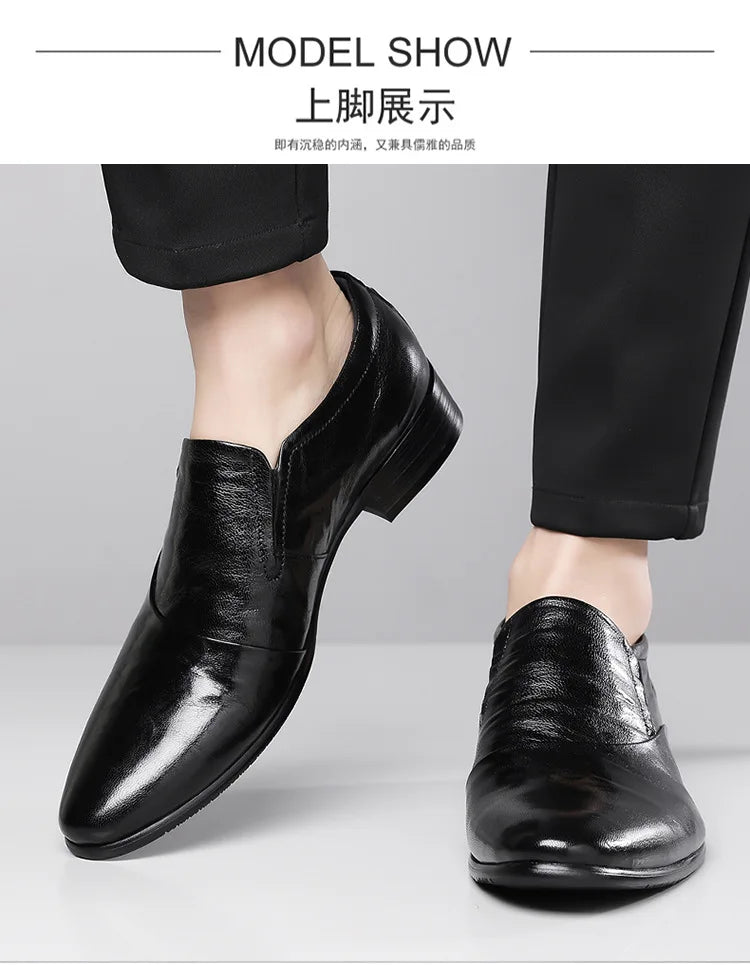 2026 New Low-heeled Business Shoes for Men Black Spring Summer Leather Shoes Male Fashion Casual Dress Shoe Man