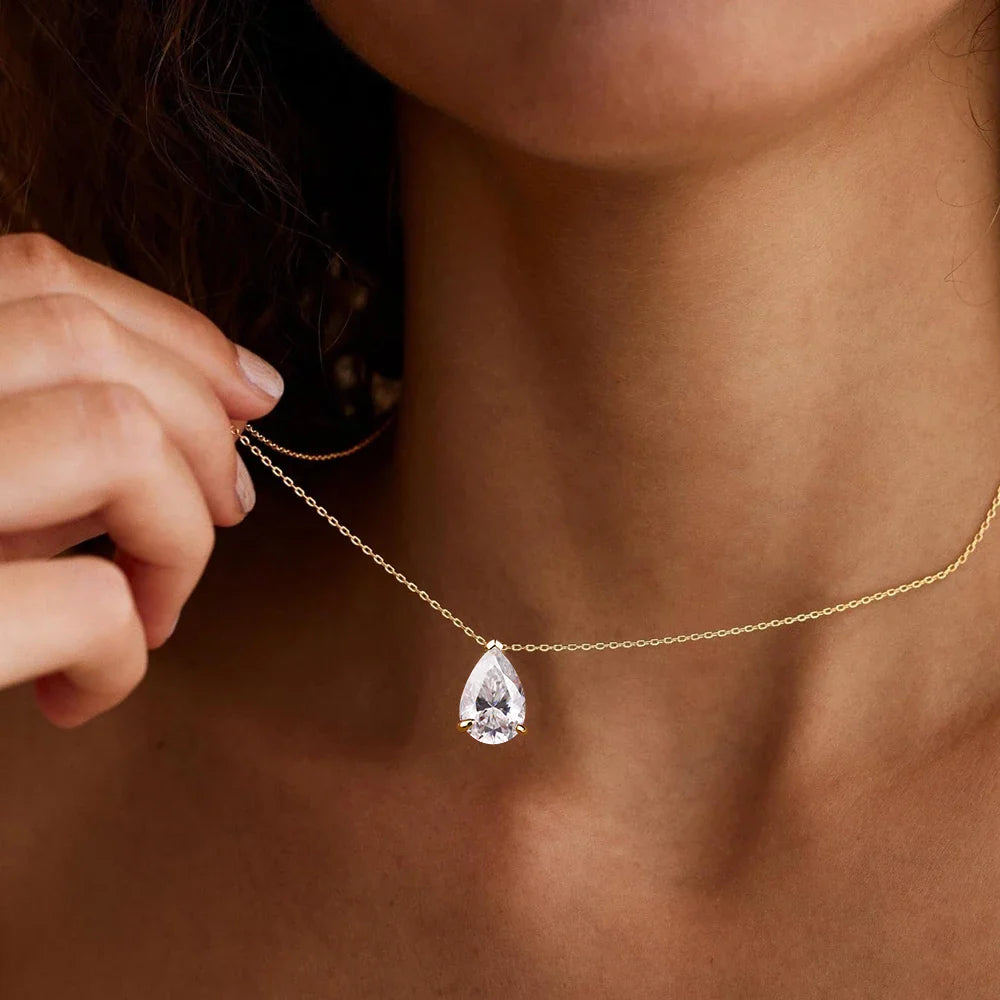 1-4CT Pear Cut D VVS1 Moissanite Necklace 100% S925 Silver 18k Gold Plated Single Diamond Women's Pendant Necklace Fine Jewelry