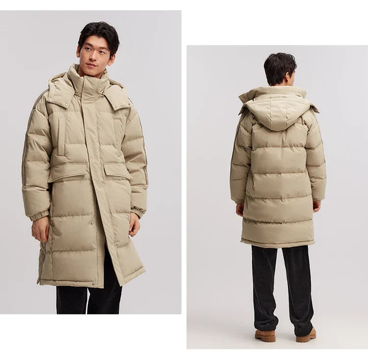 Down Jacket Men Three-Resistant Mid-Length Outerwear 2026 New Contrasting Colors Sports Style Winter Outfit Thick Couple