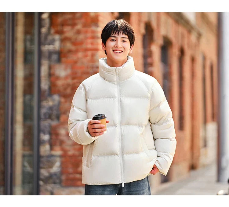 Down Jacket Men 2026 Winter New Thickened Short Coat Three-Proof Thermal Puffer Coat Couple Top Trendy Down Jacket