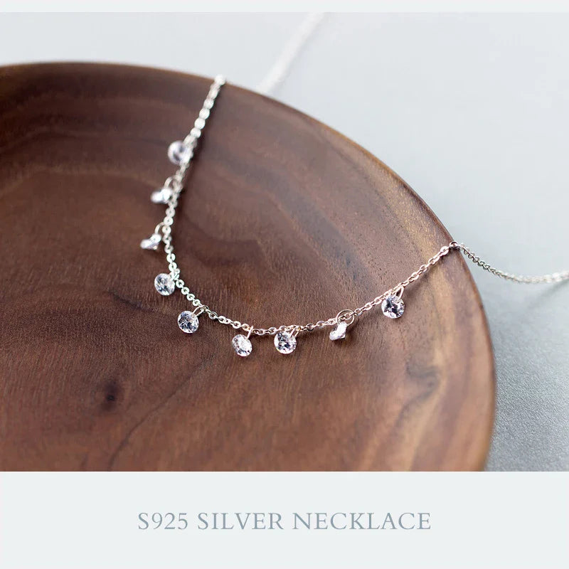 New Luxury Paved Round CZ Link Chain Necklace Female Brand Short Metal Necklaces 925 Sterling Silver Wedding  Jewelry