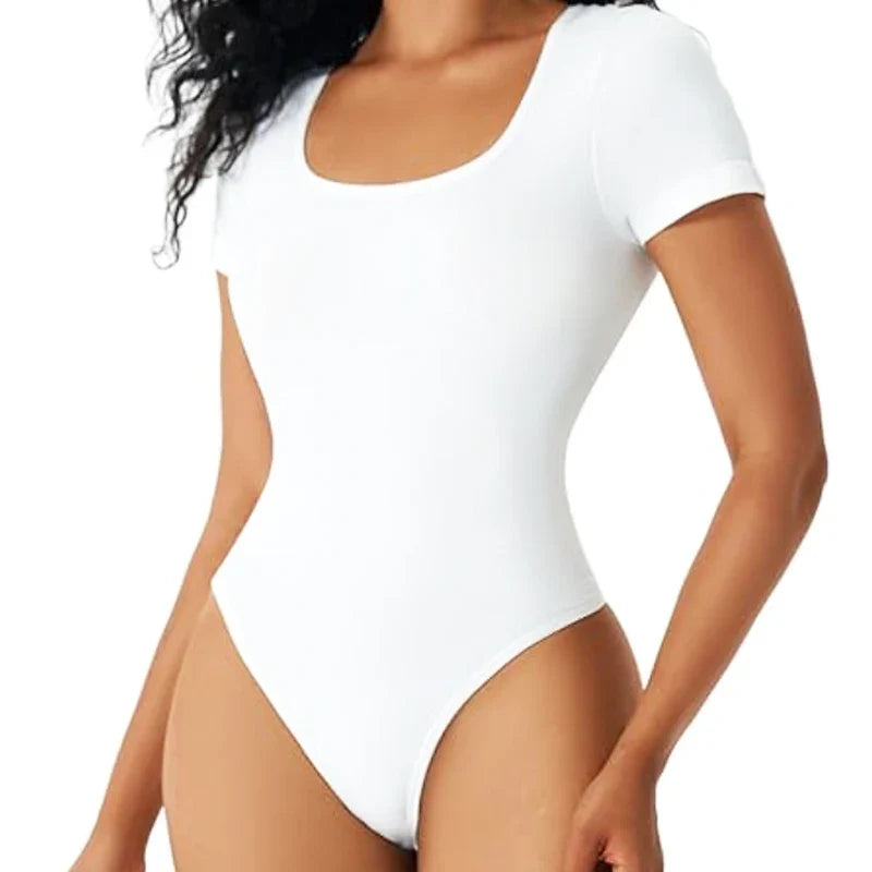 GUUDIA Short Sleeve Open Crotch Big U Neck Seamless Shapers Spandex Elastic Body Suit Shapewear Women Body Shaper Tummy Control