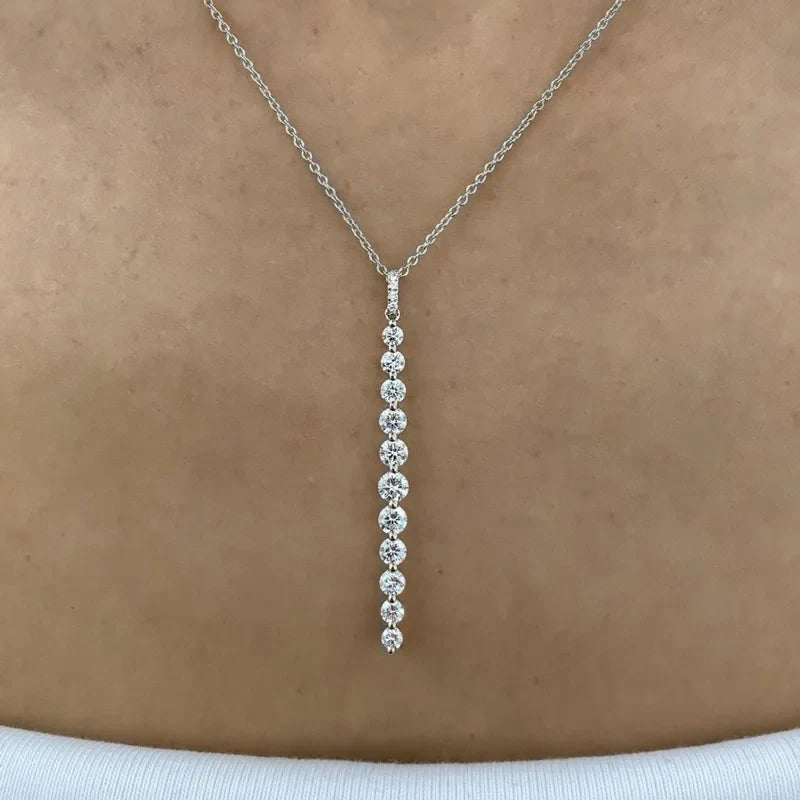 14K Gold Filled Long Drop Pendant Necklace Sparkling 11-Stones Moissanite Necklace for Women Unique Design Fine Jewelry