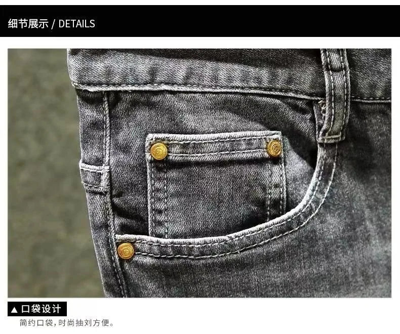 Spring and Autumn New Fashion Trend Print Retro Straight Leg Sports Denim Pants Men's Casual Slim Breathable High-Quality Jeans