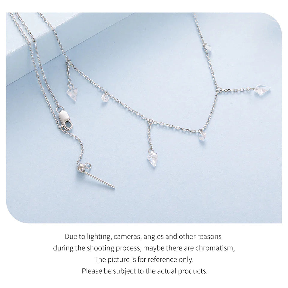 925 Sterling Silver Dancing Zircons Necklace Sparkling Crystal Round Beads O-Chain Link Original for Women Stacking Gift