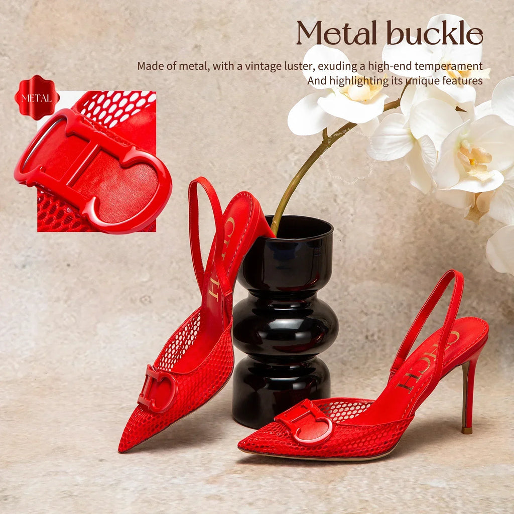 Woman's High Heels  Summer Breathable Mesh Black Business Sandals 9cm For Girls