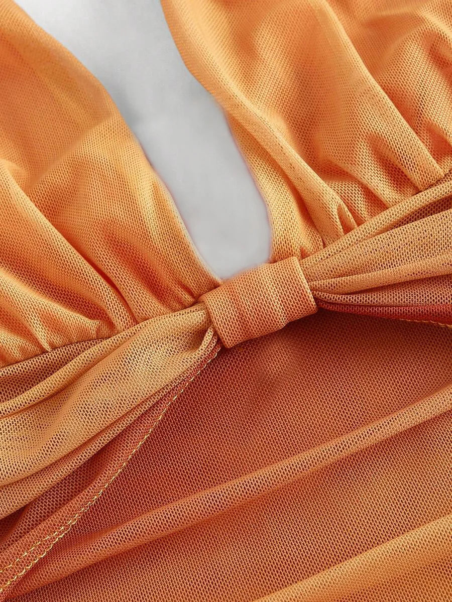 Gradient Bow Tie Strap Asymmetrical Backless Spaghetti Strap Dress
