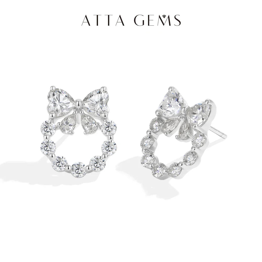 Heart Moissanite Earrings Bow Wreath Design S925 Silver 18k Gold Engagement Jewelry for Women Birthday Gifts Wholesale
