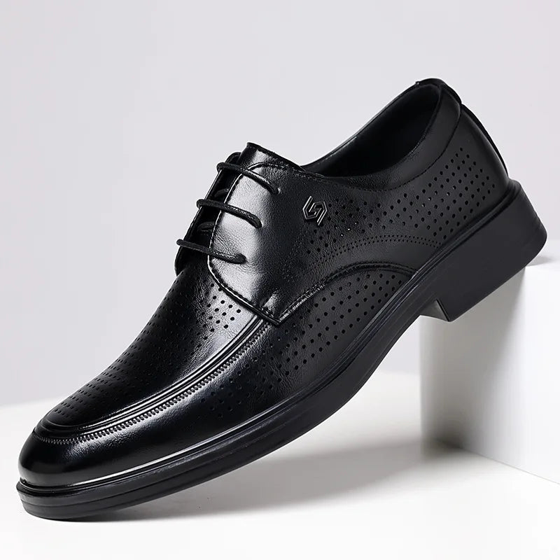 Summer New Hallow Leather Shoes for Men Solid Color Lace Fashion Business Casual Shoe Male Breathable Dress Elegant Shoes Man