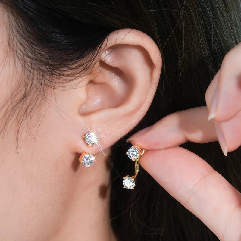 2 in 1 Full 5mm D Color Moissanite Stud Earrings for Women S925 Silver 2cttw All Diamond Earring Pierced Ear Fine Jewelry