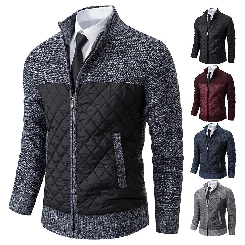 Autumn Winter Sweater Men's Loose Cardigan New Cold High Neck Jumpers Patchworked Windbreaker Casual Jackets