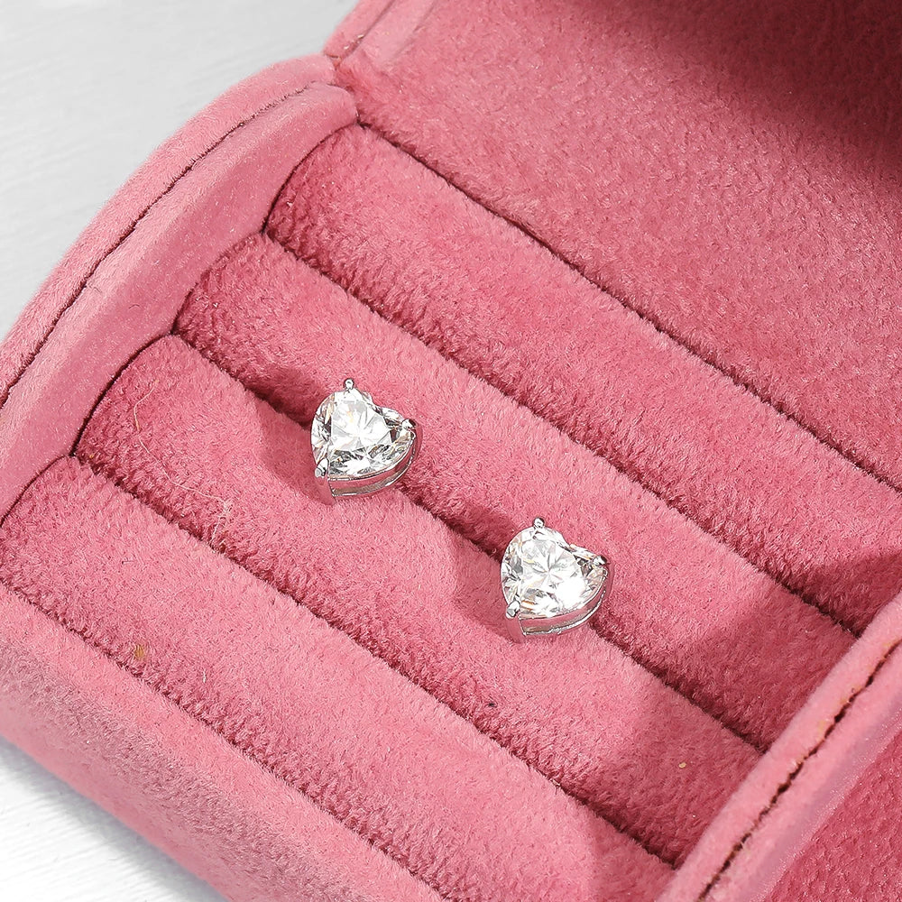 925 Sterling Silver 6.5*6.5mm Heart Moissanite Diamond Women Ear Studs Earrings Wedding Engagement Fine Jewelry Wholesale