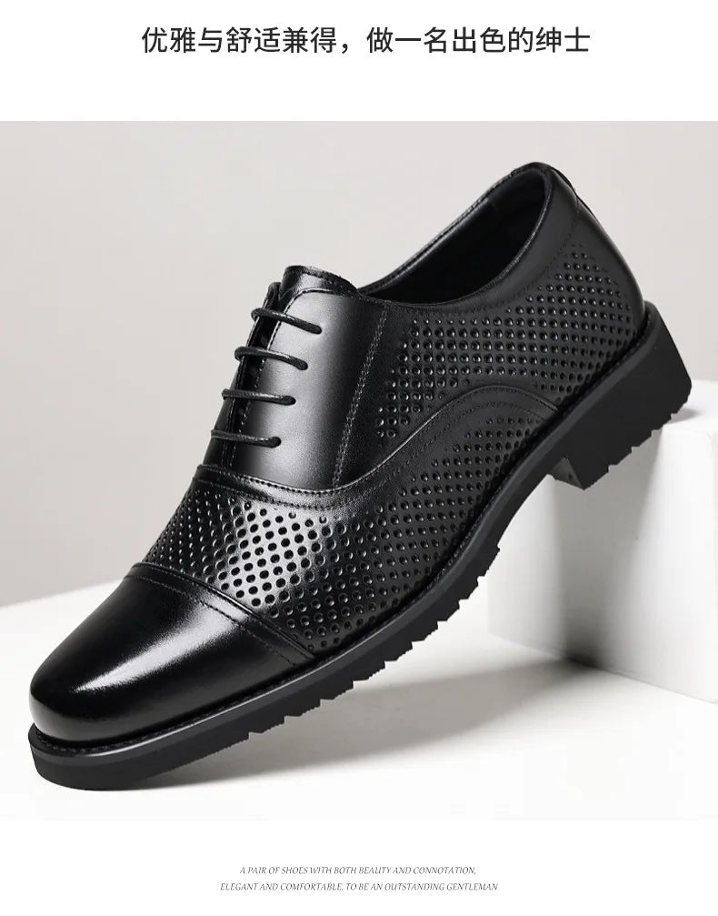 Breathable Hallow New Designer Cow Leather Shoes for Man Summer Autumn Fashion Business Casual Dress Shoes Loafers Man