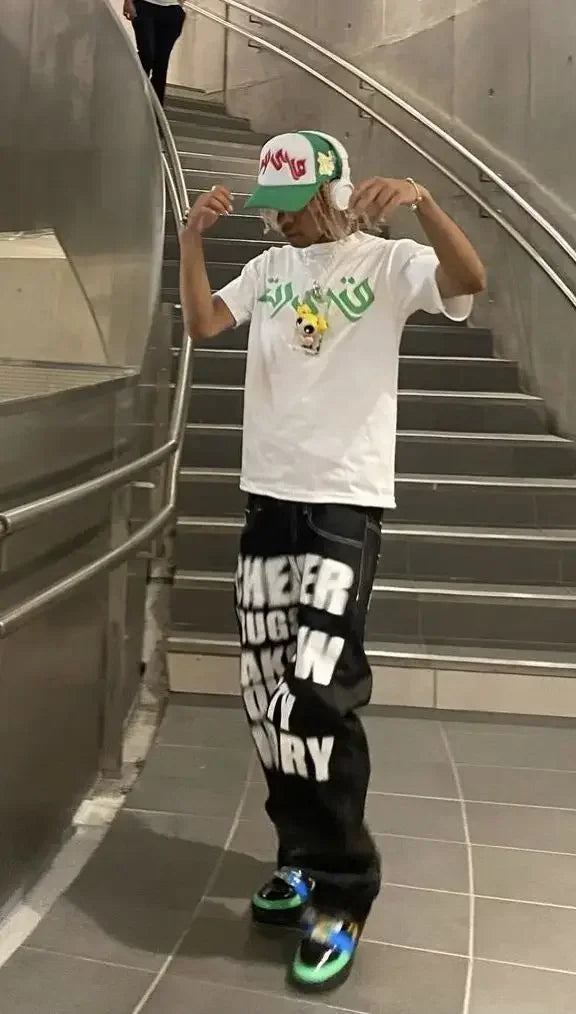 Wide Leg Jeans Y2k 2026 New Trend Fashion Punk Loose Straight Hip Hop Letter Printed Black Pants Men Women Trousers Streetwear
