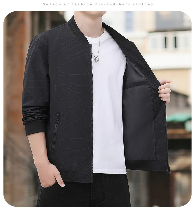2025 Spring and Autumn New Baseball Collar Short Loose Solid Color Jacket Men's Business Casual Thin Coat Trend Size M-5XL