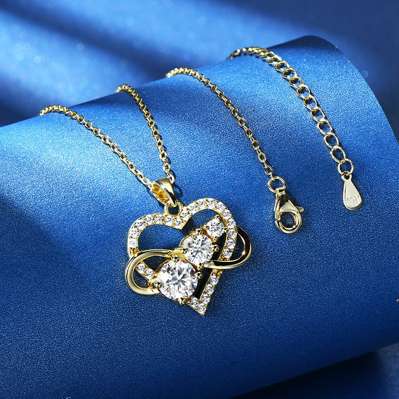 Certified Moissanite Infinite Love Heart Pendant Necklace Real S925 Sterling Silver for Women Fine Jewelry Gifts Cadena