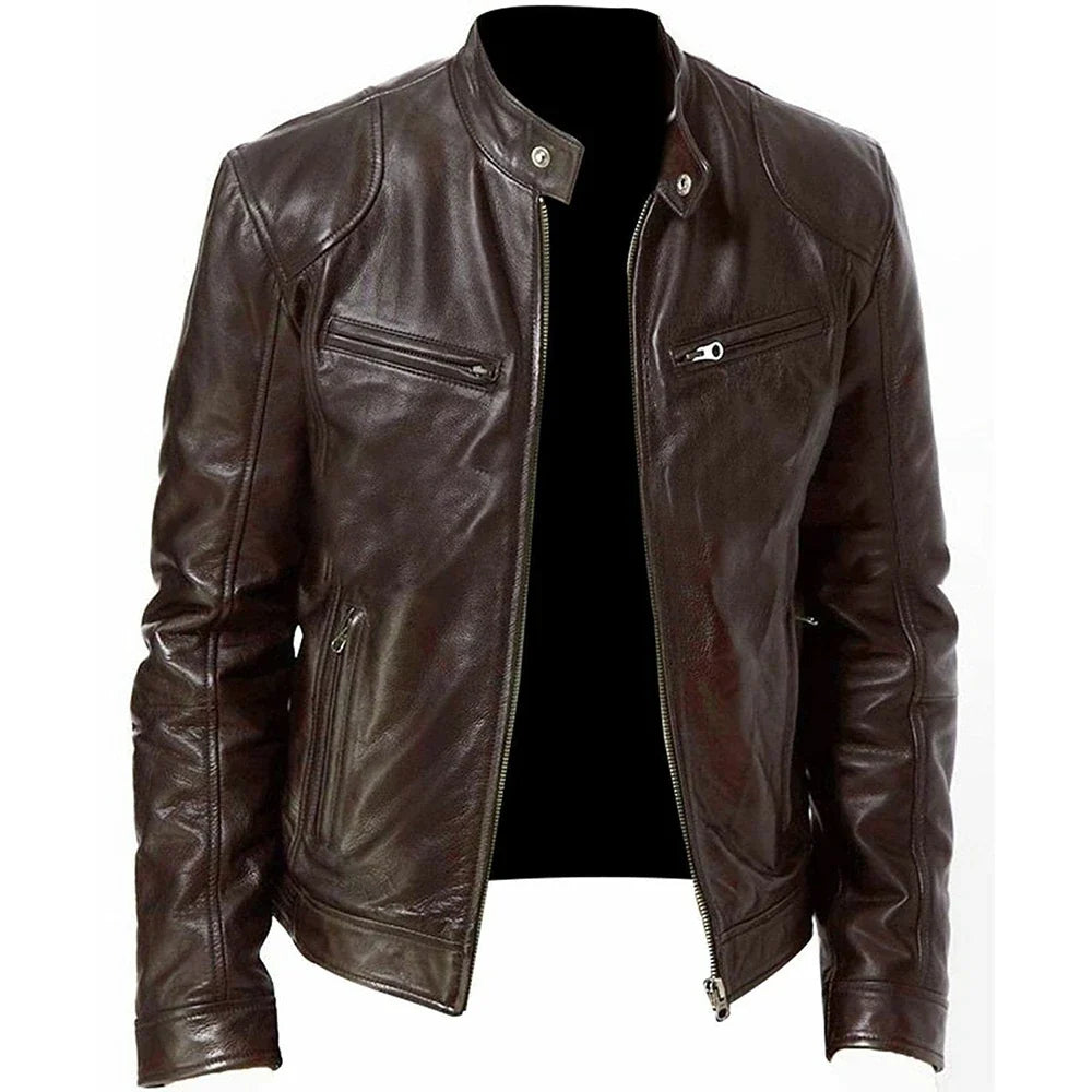 Motorcycle Equipment Men's Pu Leather Motorcycle Jacket Stand-up Collar Casual Leather Jacket Black Moto Racing Riding Jacket