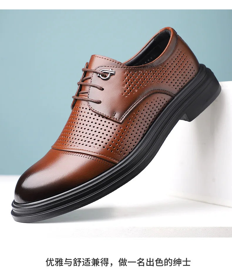 2026 New British Business Formal Leather Shoes for Man Summer Autumn Hallow Dress Shoes Male Solid Color Fashion Shoes Man