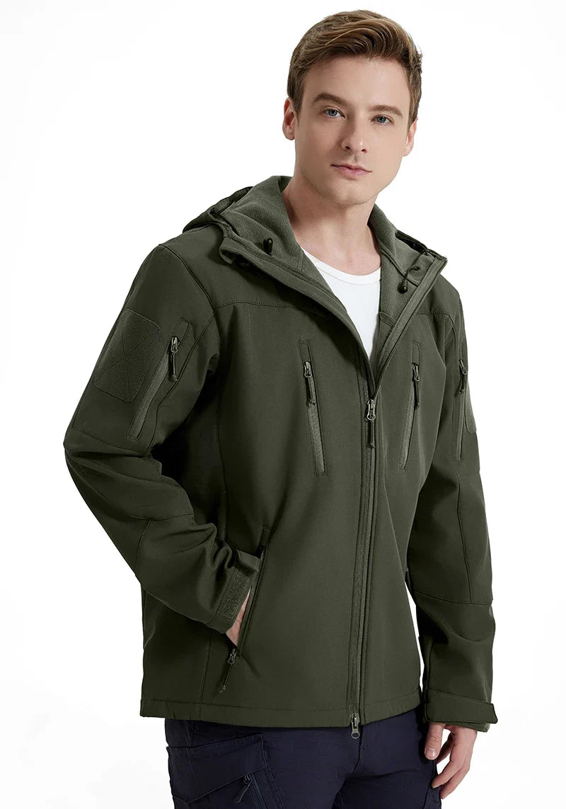 Men's Waterproof Softshell Tactical Jacket Winter Windproof Fleece Hoodie Jacket Outdoor Hiking Skiing Windbreaker Coat