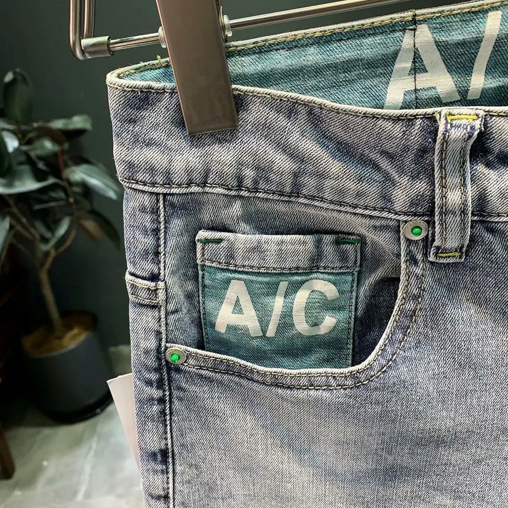 High-end 2023 Harajuku Designer Clothes Denim New Trousers Kpop Stretch Trendy Korean-style with Our Luxury Men's Casual Jeans