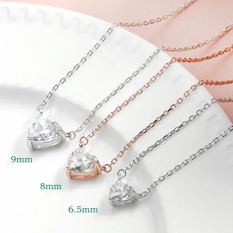 1CT 2CT 3CT Heart Cut Certified Moissanite Necklace for Women 18k Gold Plated Jewelry Sterling Silver S925 Pendant Chain