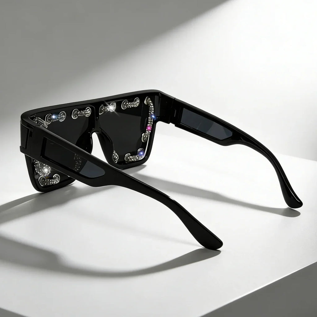 Y2K Oversized Square Sunglasses for Women Men Bling Rhinestone Decor Streewear Punk Statement Eyewear Trendy Fashion Shades