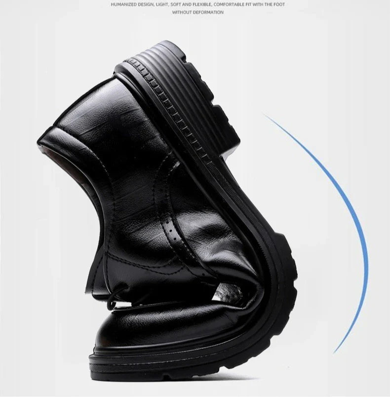 Men's Lace-up Business Casual Leather Shoes Spring Autumn New Platform Work Shoes Male Fashion Solid Color Dress Shoe Man