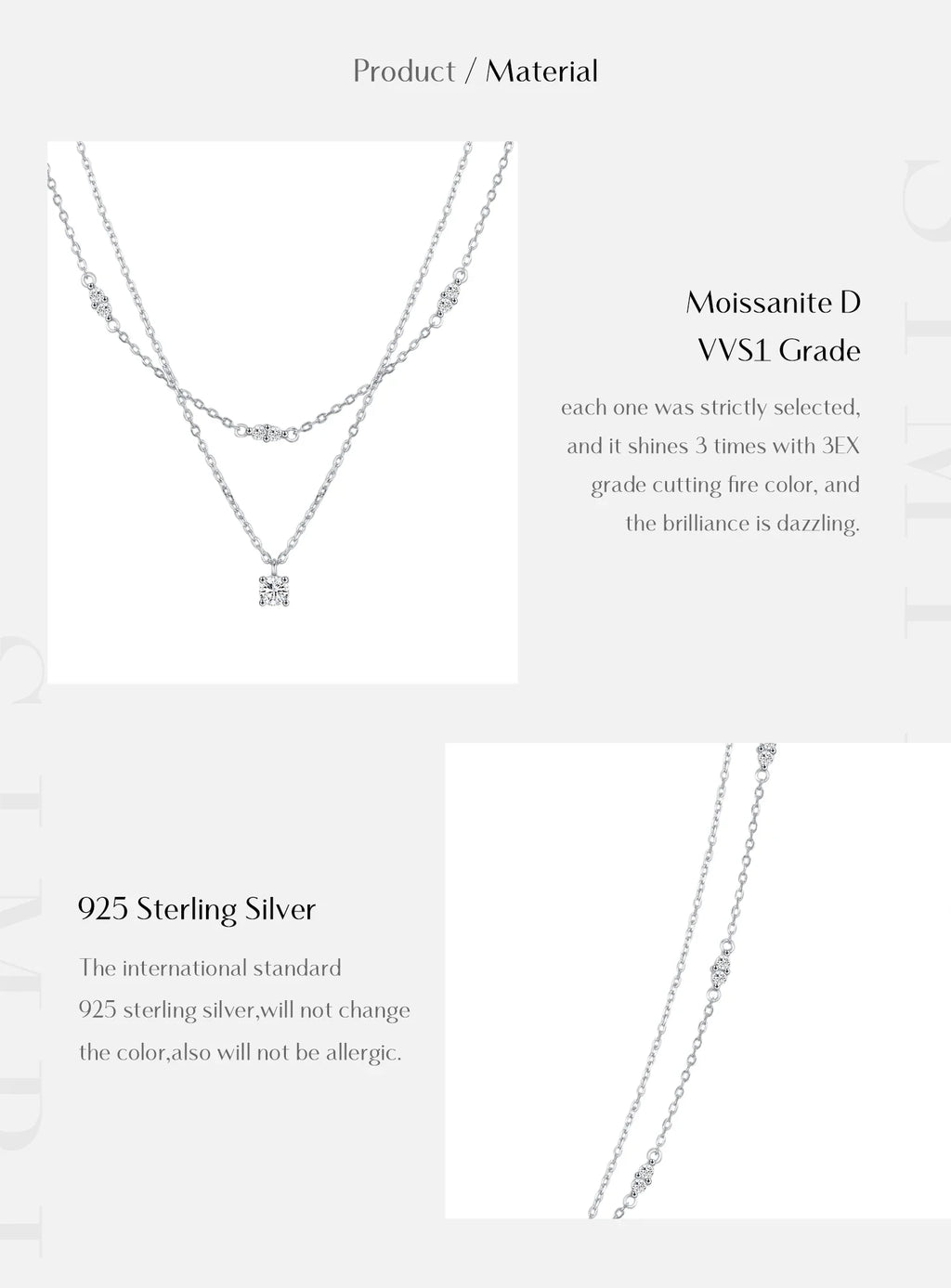 Moissanite D Color Double Layer Pendant Necklace 925 Sterling Silver Round Stylish Choker Necklace For Women Jewelry