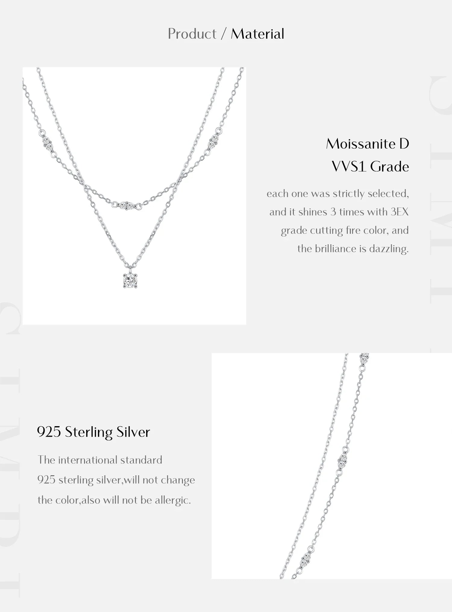 Moissanite D Color Double Layer Pendant Necklace 925 Sterling Silver Round Stylish Choker Necklace For Women Jewelry