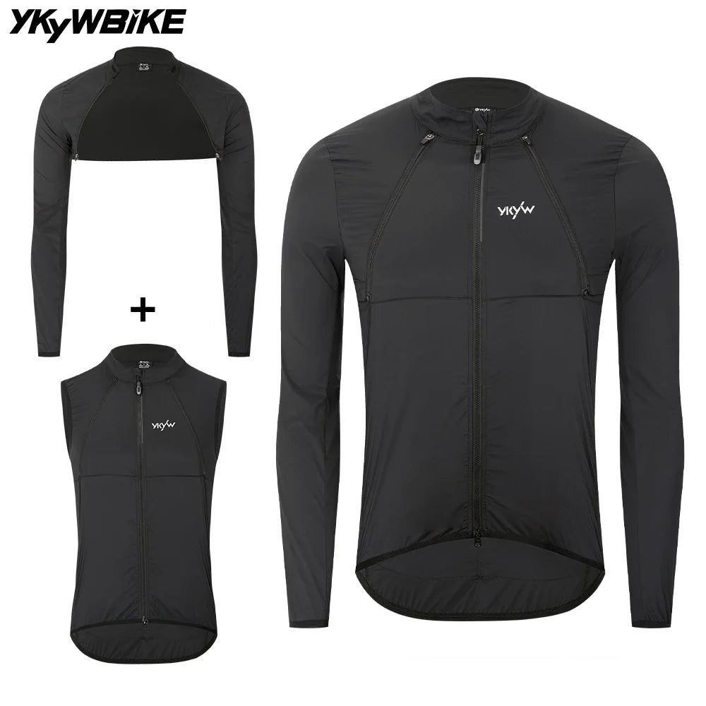 Men's Cycling 2-in-1 Jacket Waterproof Windproof Bicycle Jersey 6 pockets breathable Road Bike Gilet MTB Riding Clothes