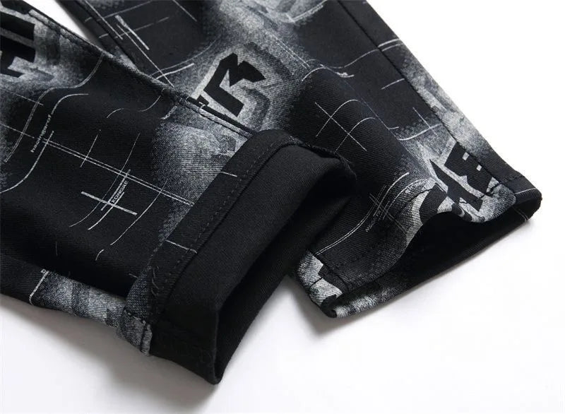 Spring and Autumn Fashion Trend Printed Straight-Leg Stretch Denim Jeans For Men Comfortable Casual Sports High-Quality Jeans
