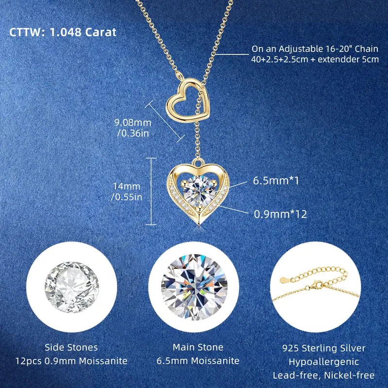 Round Moissanite Y-shape Lariat Cross Heart Infinite Pendant Necklace Chain for Women 925 Sterling Silver Jewelry Gifts