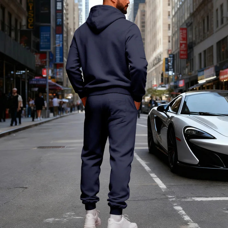 Autumn and winter men's velvet loose casual tooling outdoor sports fashion hooded sweater set
