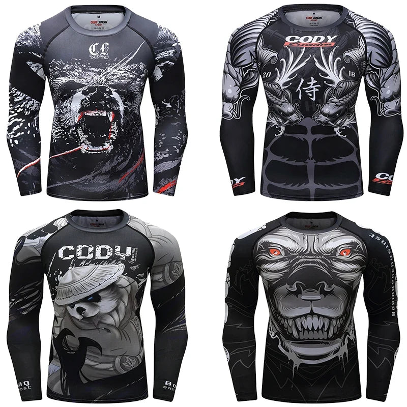 Men Grappling Wear Jiu Jitsu Gi Rashguard BJJ Boxing T-shirts UPF 50+ Male Athletic Running Blouses Compression Gym Tees