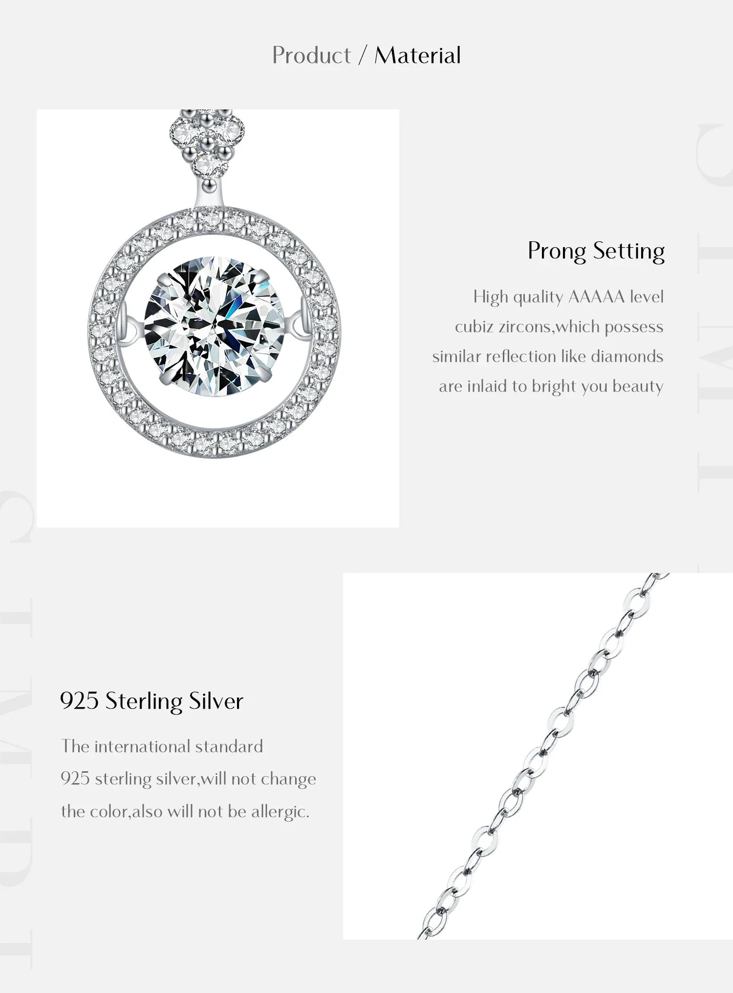 925 Sterling Silver Sparkling Luxury Pendant Necklace Link Chain Movable Zirconia Wedding Engagement Jewelry For Women