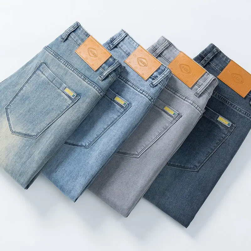 Spring/Autumn Fashion Trendy Solid Color Straight Leg Stretch Denim Pants Men's Casual Loose Fit Sports High Quality Trousers